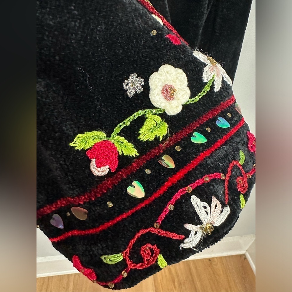 Vintage Chenille Holiday Decor Beaded Embroidered Christmas Cardigan Sz L - Picture 9 of 12
